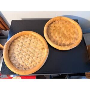 Round Wicker Bamboo Serving Tray Tki Trays - 2 Pieces